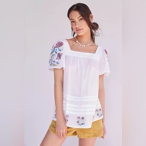 Anthropologie Embroidered Square-Neck Top - Size M